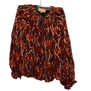 Love the Label rich summer floral Burgundy metallic gold print tunic top S